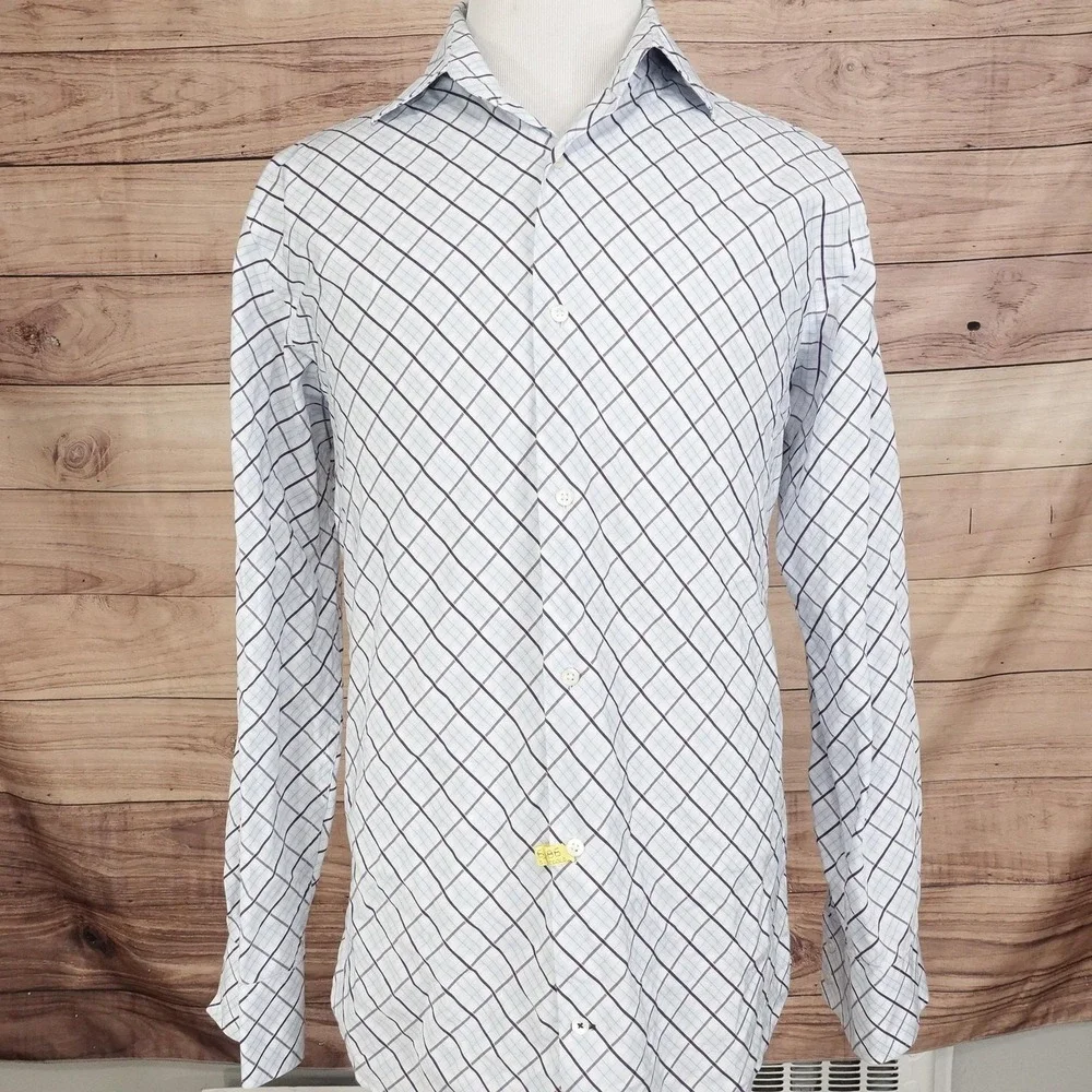 Banana Republic Shirt Mens XL White Check Long Sleeve Button-Up Cotton Casual